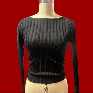 Free People Black Ribbed Low Back Blouse